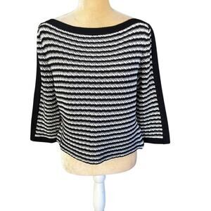 St. John Black and White Sweater Crop Boat Neck Size Large Wool Blend